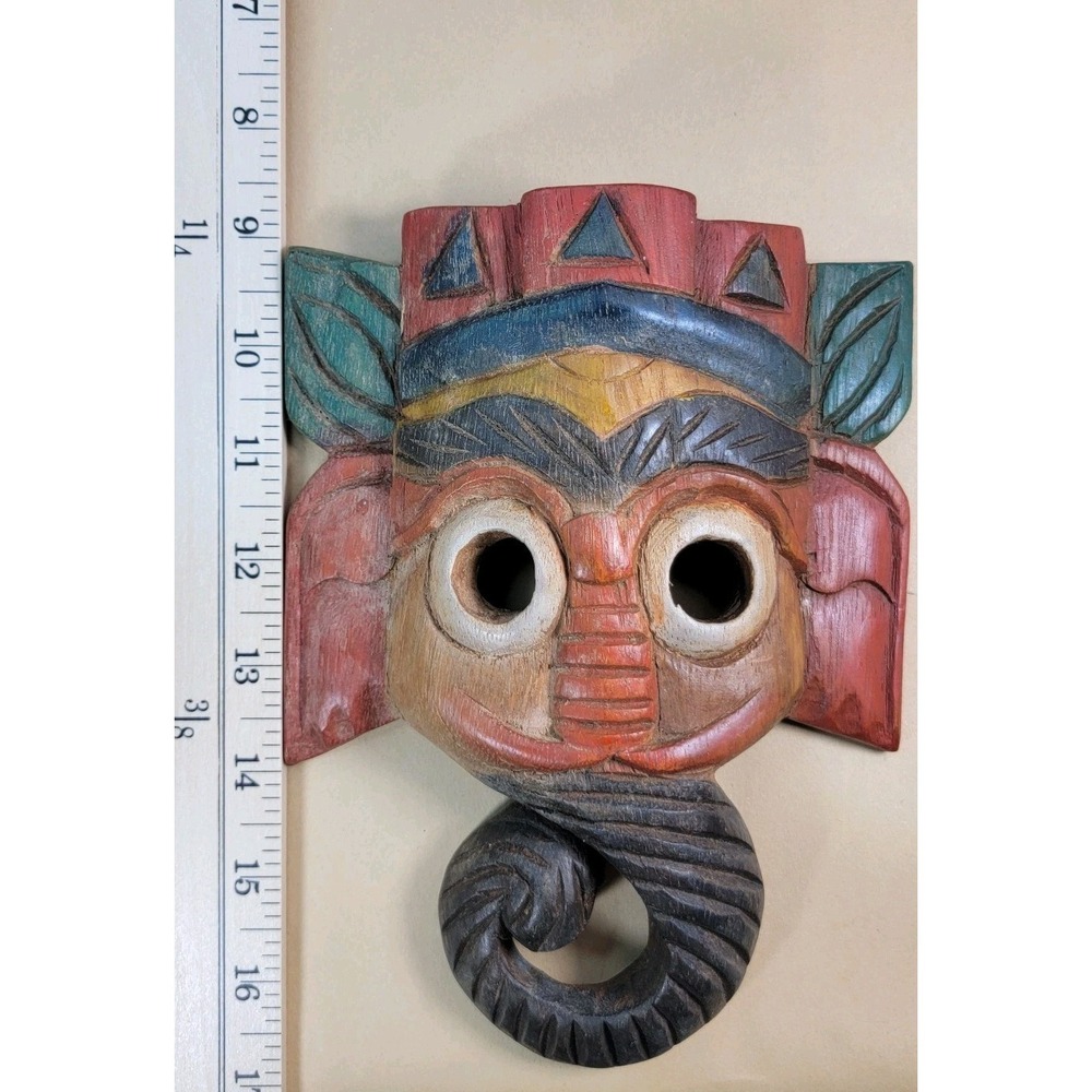 Vintage Thai FOLK ART Carved WOOD MASK - Elephant 8" x 6"